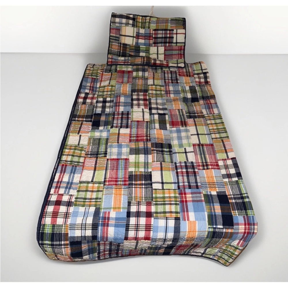 Pottery Barn Kids Madras Plaid Patchwork Quilt & Sham Twin